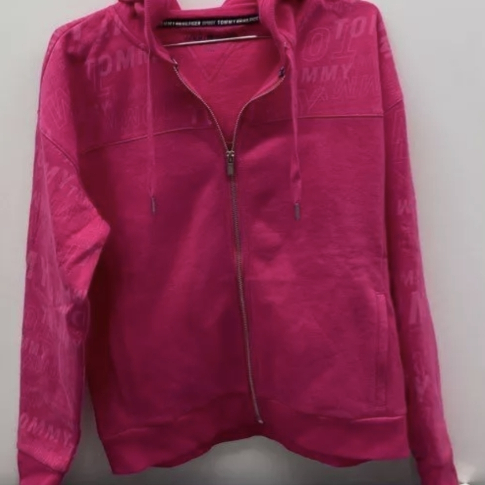 Tommy Hilfiger Zip-Front Logo Pink Hoodie Sweatshirt Size Small NWT MSRP $69.50 - Picture 2 of 4